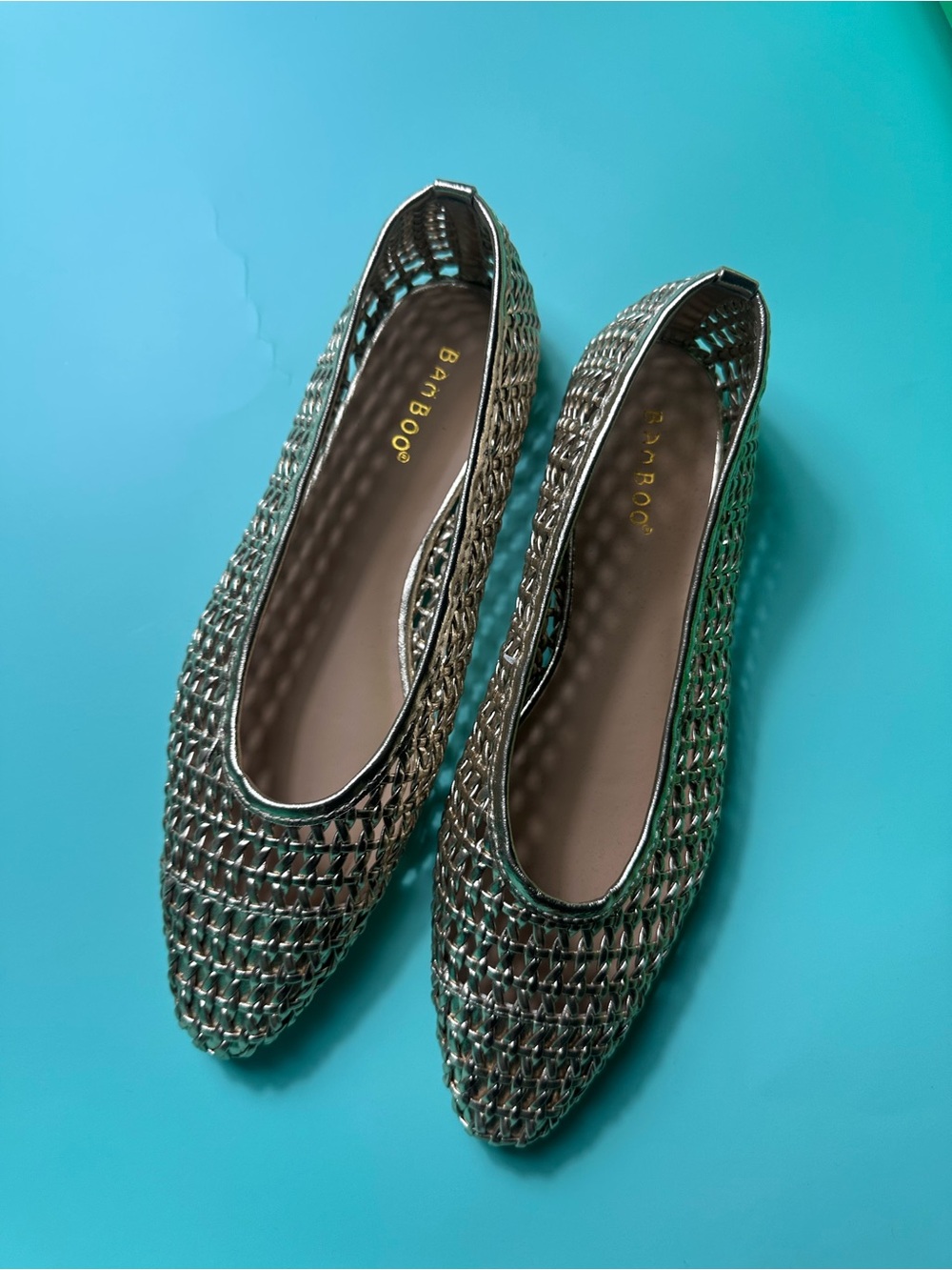 BAMBOO Metallic Woven Pointed Toe Flats - Silver - Picture 12 of 15